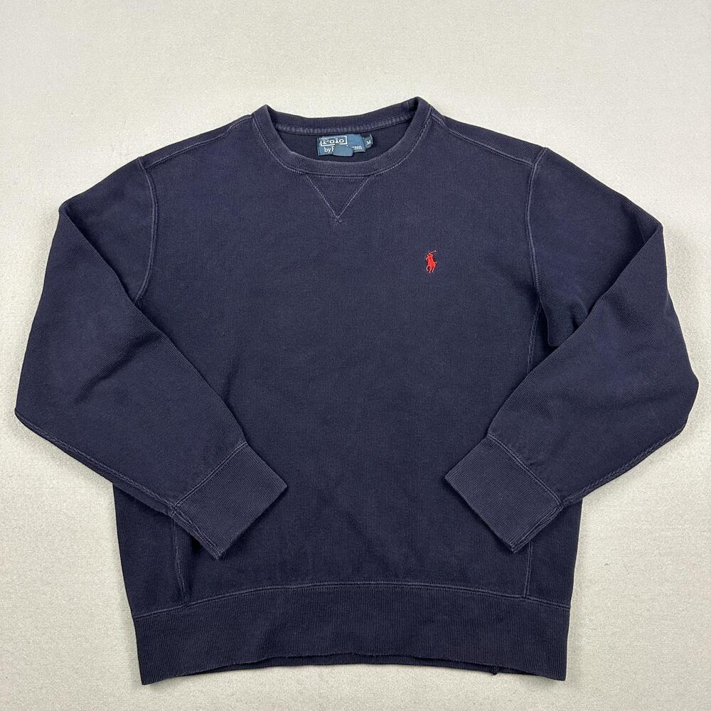 Polo Ralph Lauren Sweatshirt Men Medium Blue Crewneck Red Pony Logo Fleece M